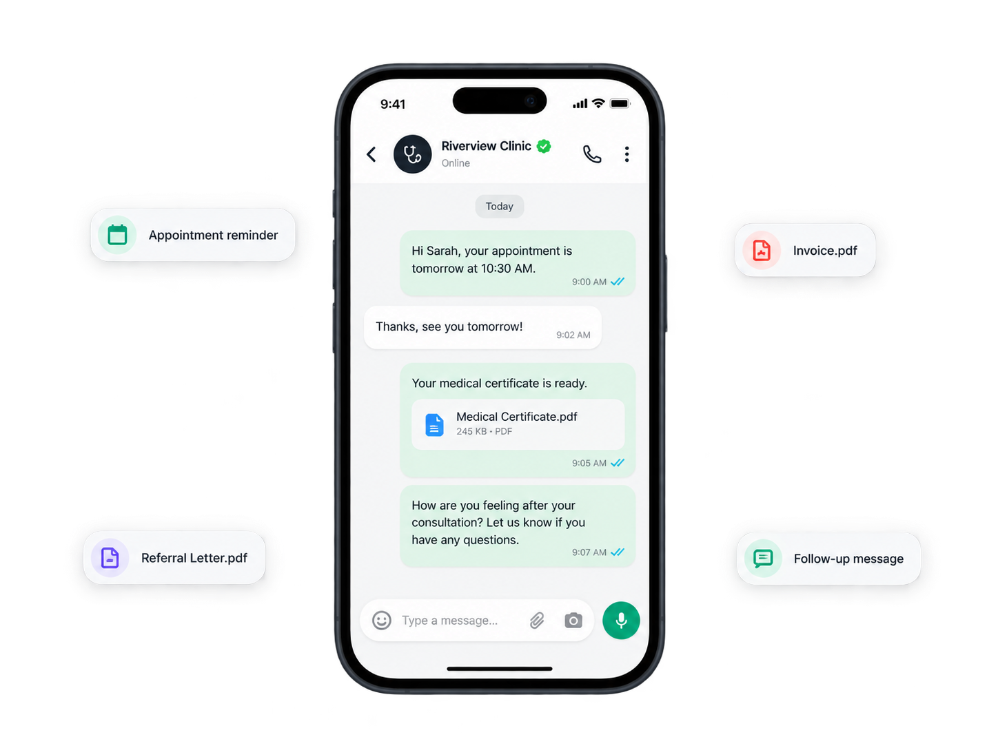 Relify WhatsApp patient communication preview