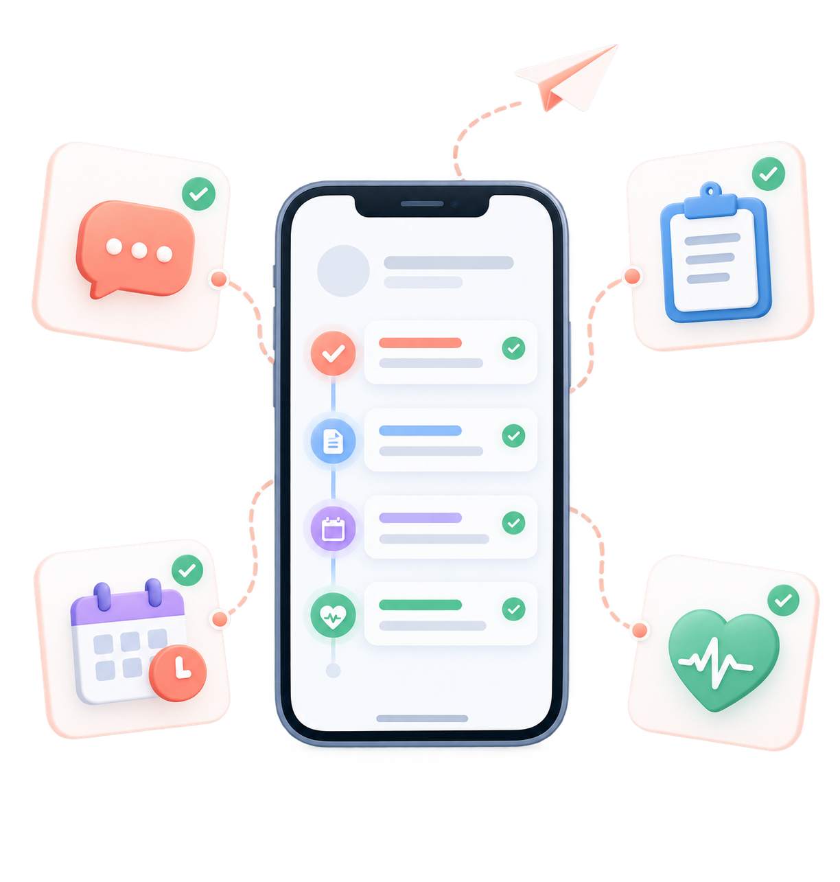 Relify follow-up workflow illustration showing post-visit patient communication
