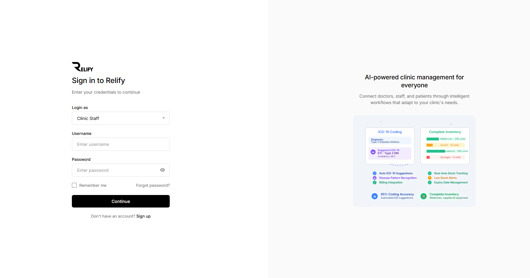 Relify Login Interface