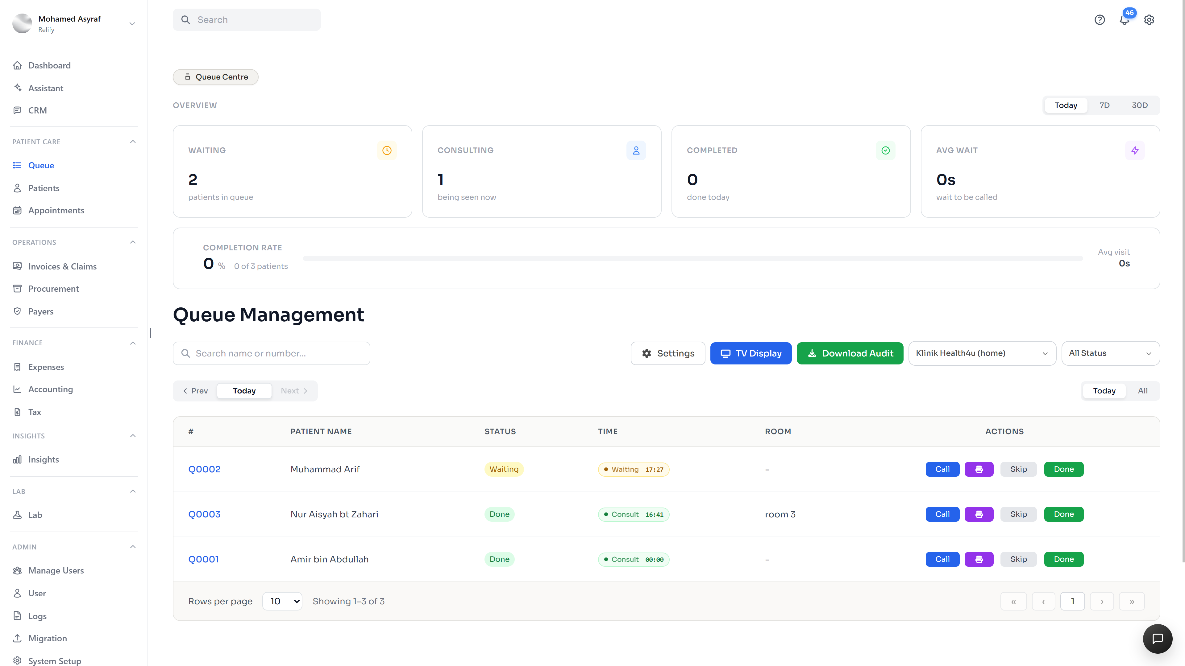 Relify Queue Management preview